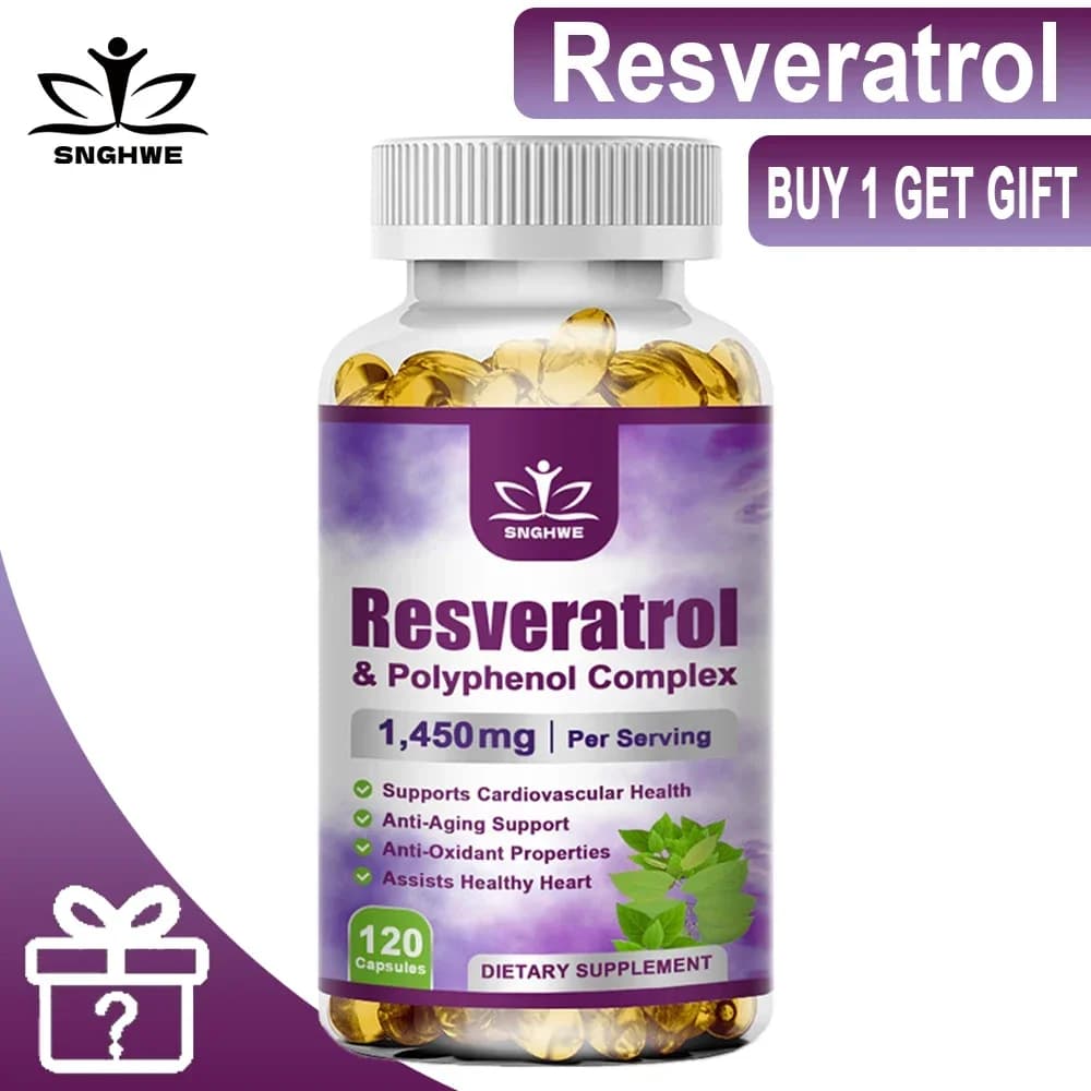Supplement for resveratrol capsules, vitamin C, skin health, antioxidant, supports general health and metabolism,