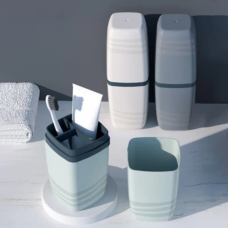 Set di tazze da viaggio portatili, portaspazzolino all-in-one e tazza per collutorio con contenitore per dentifricio, kit compatto