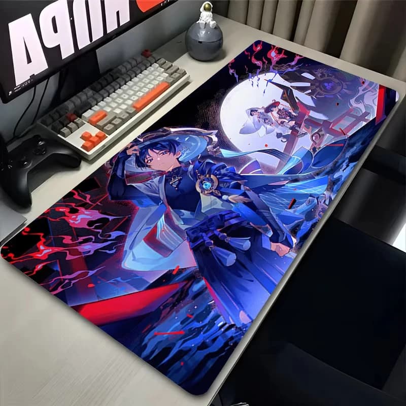 Tappetino per mouse da gioco XXL Genshin Impact Wanderer Anime Tappetino da scrivania Accessori per tastiera Tappetino per mouse grande Tappeto per PC per ufficio domestico HD personalizzato