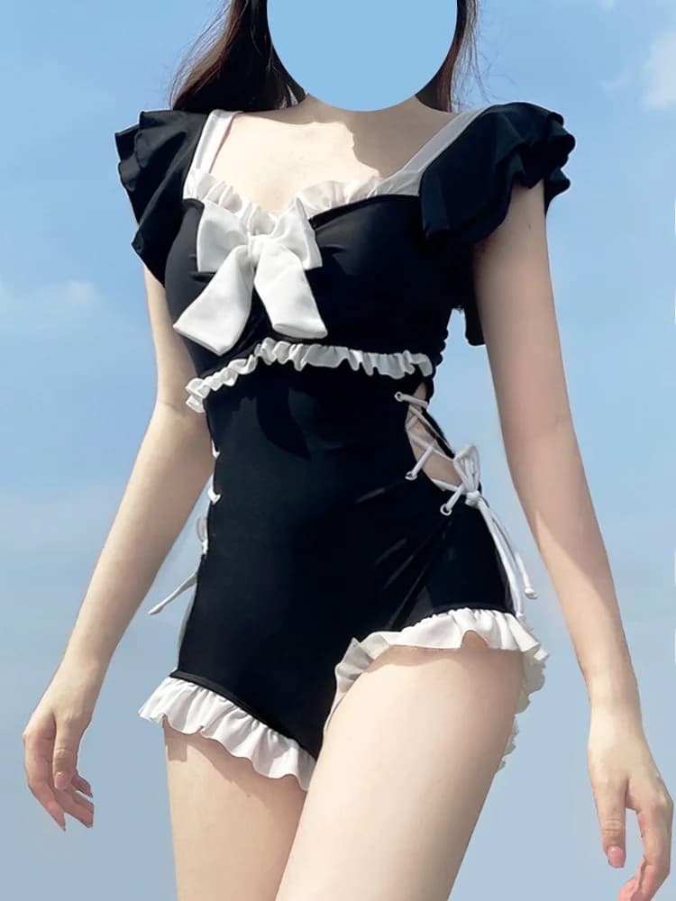 Mimoi Closet Bla Pure Desire Costume da Bagno Giapponese Stile Lolita con Nodo per Ragazze, Dolce e Grazioso