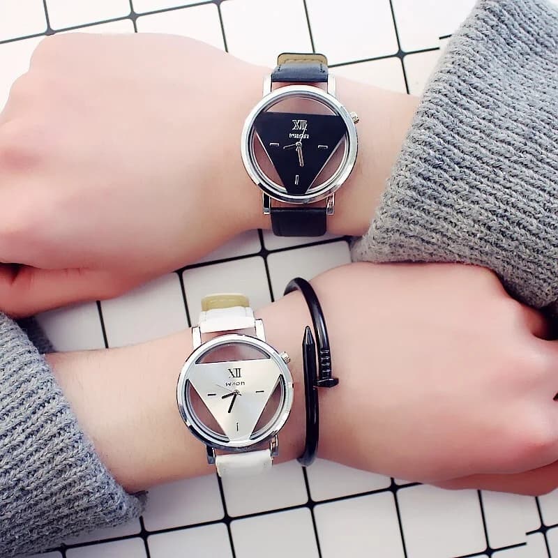 Wrist watch with simple fashion triangular dial with cable design Luxury quartz women's wristwatch Fashionable and causal leather watches