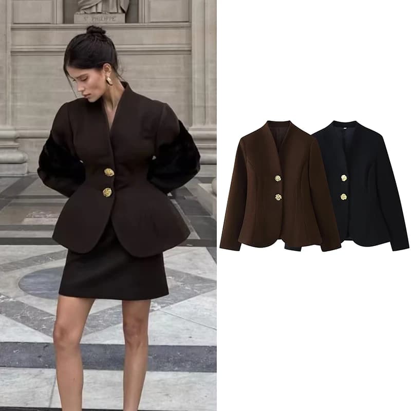 Women's 2026 New Spring Jackets Fashion Slim V-neck Elegant Warm Coats Women's Chic Travel Holiday Long Sleeve Jackets Blouse