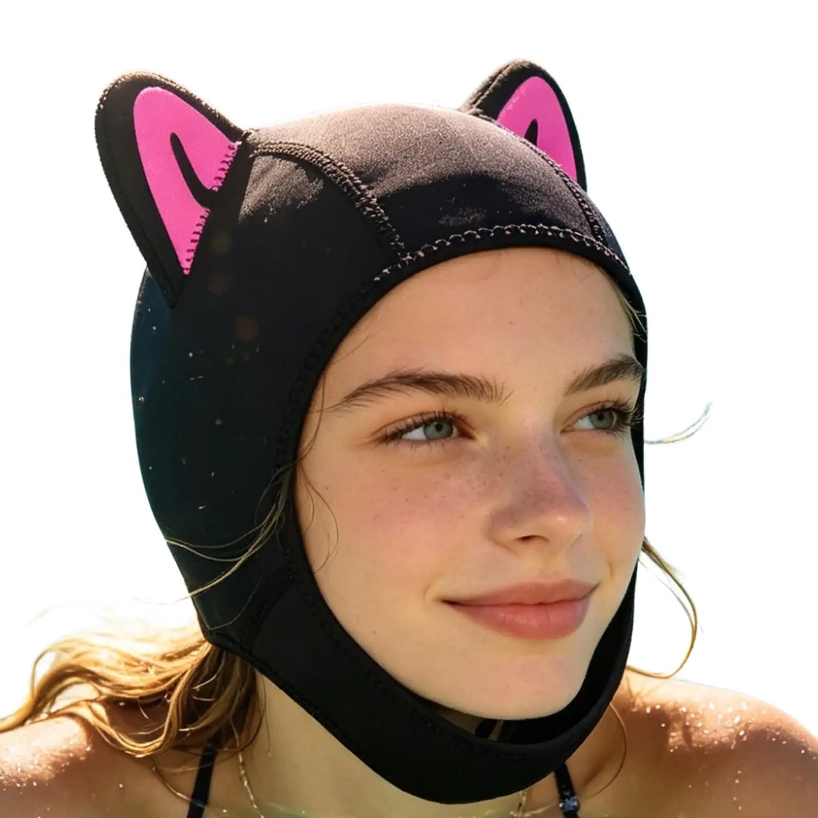 Cappuccio da Immersione con Laccio per il Collo, Cappello Impermeabile con Orecchie da Gatto per Donne, Copricapo per Nuoto e Snorkeling