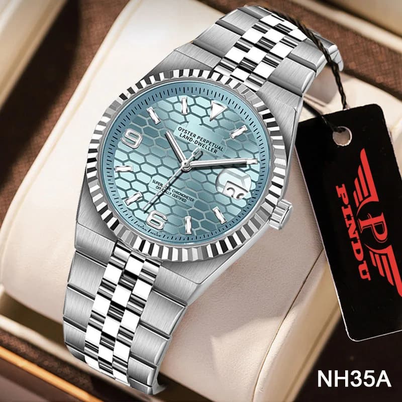 PINDU Nuovo Orologio Automatico Meccanico da Uomo, Business Casual, Movimento Giapponese NH35A, Vetro Zaffiro, Resistente all'Acqua 100M, Luminoso