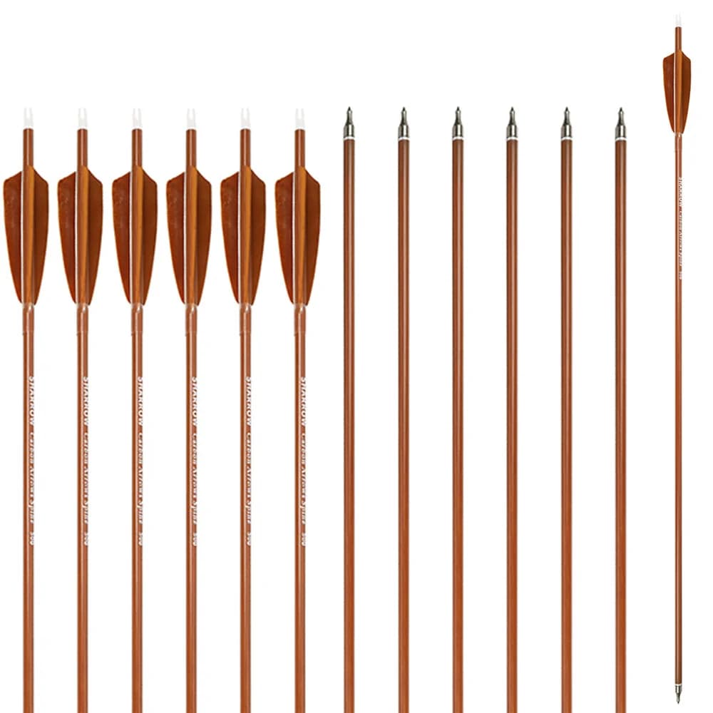 Mixed Carbon Arrows 12pcs 31.5 Inch Spine 500 ID6.2mm OD7.8mm 4 Inch Turkey Vanes for Recurve Compound Bow Target Use