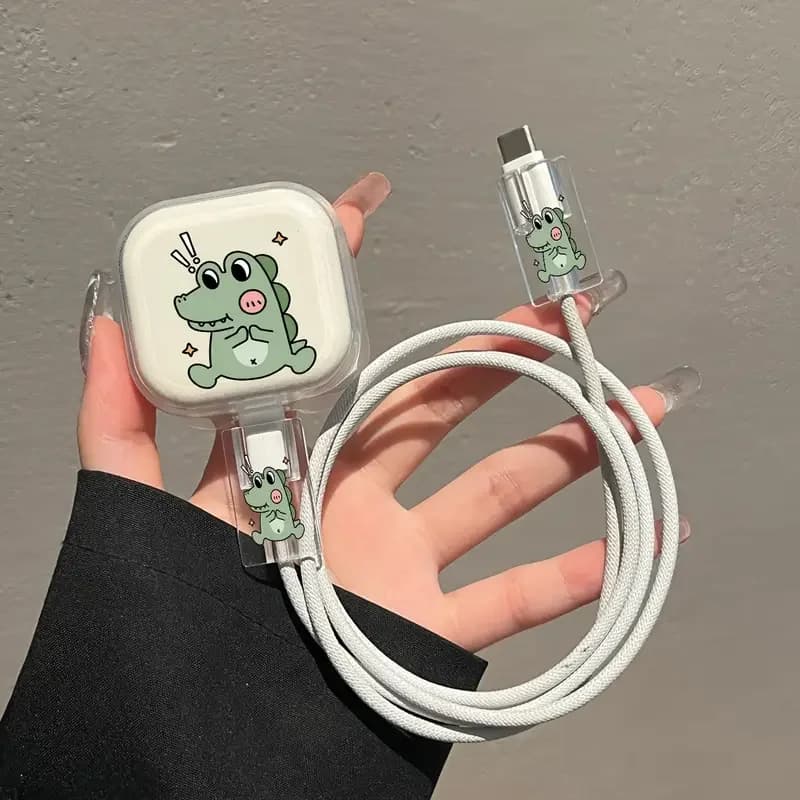 Cartoon dinosaur Pattern Charger Protector Case For iPhone 20W Triangle Plug USB Adapter Cable Management Winder Accessories