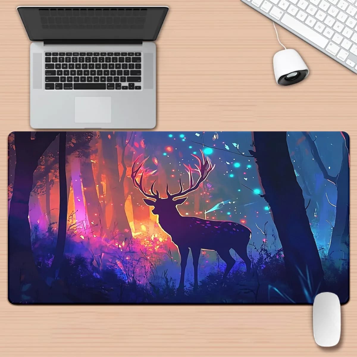 Tappetino per mouse esteso Magical Forest Deer, tappetino da scrivania in gomma resistente per giochi e ufficio