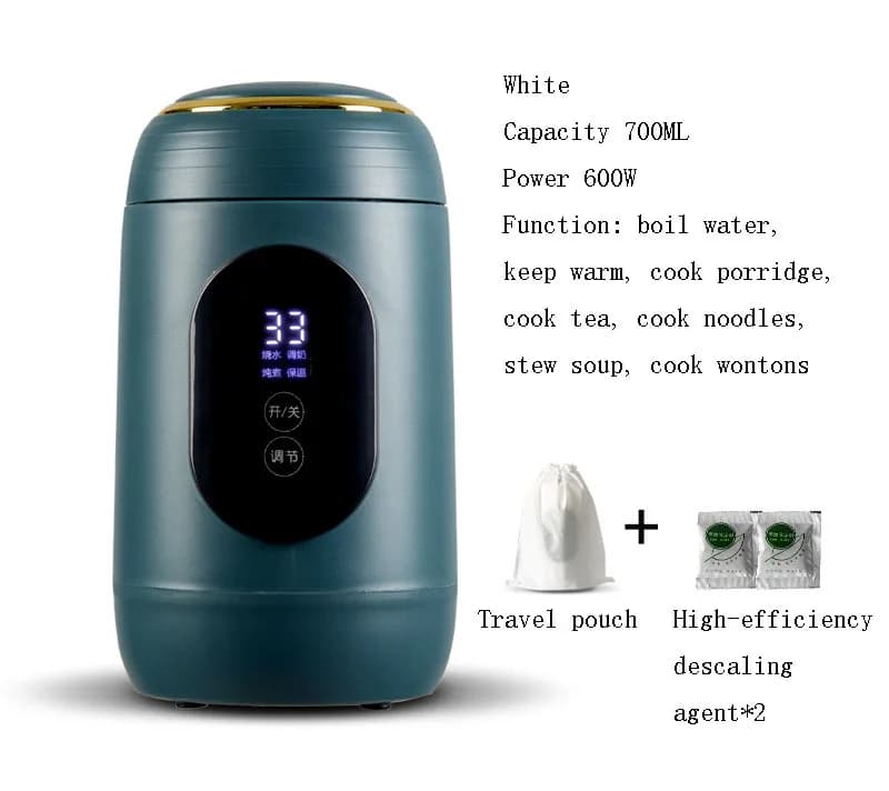 910-HoT3C Bollitore Elettrico da Viaggio Multifunzionale 700ml, Design Elegante, Interruttore Termico, Ricaricabile e Portatile