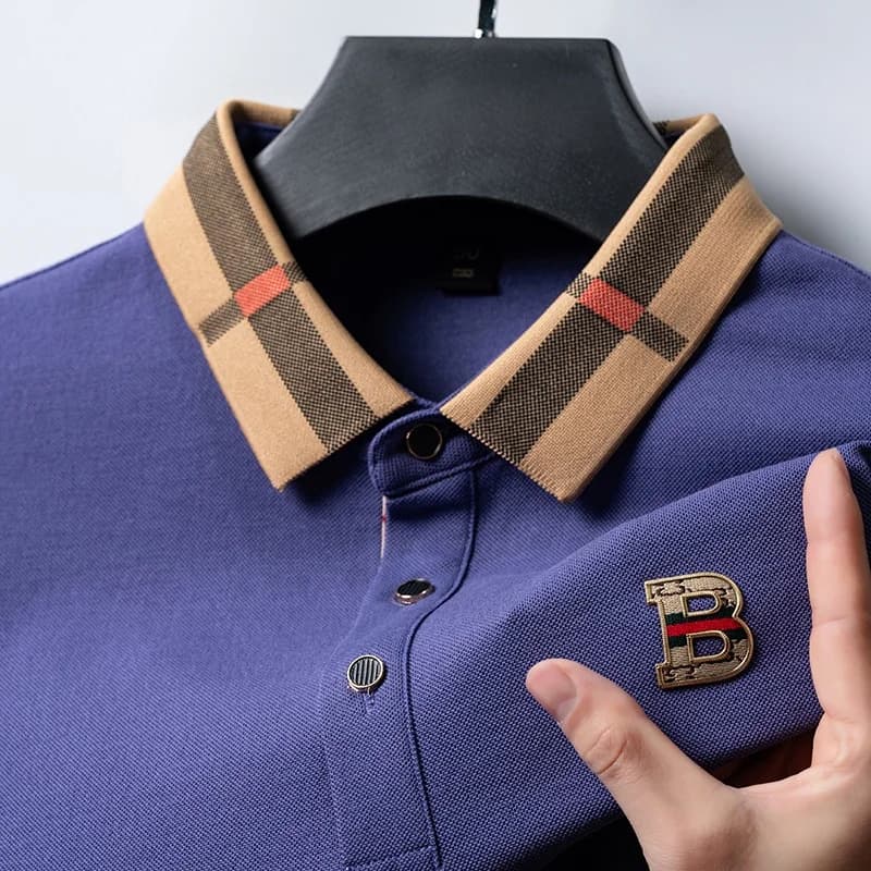Polo Estiva da Uomo in Cotone Leggero, Traspirante, Versatile, Lussuosa, Business Casual, da Golf, a Maniche Corte, Premium con Badge 3D