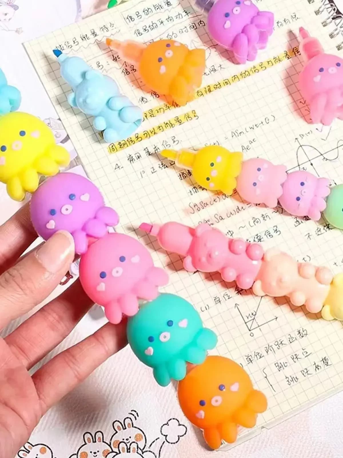 Set di evidenziatori a forma di polpo 5 in 1 - Penne marker uniche e divertenti con adorabile design a forma di polpo, perfette per l'etichettatura