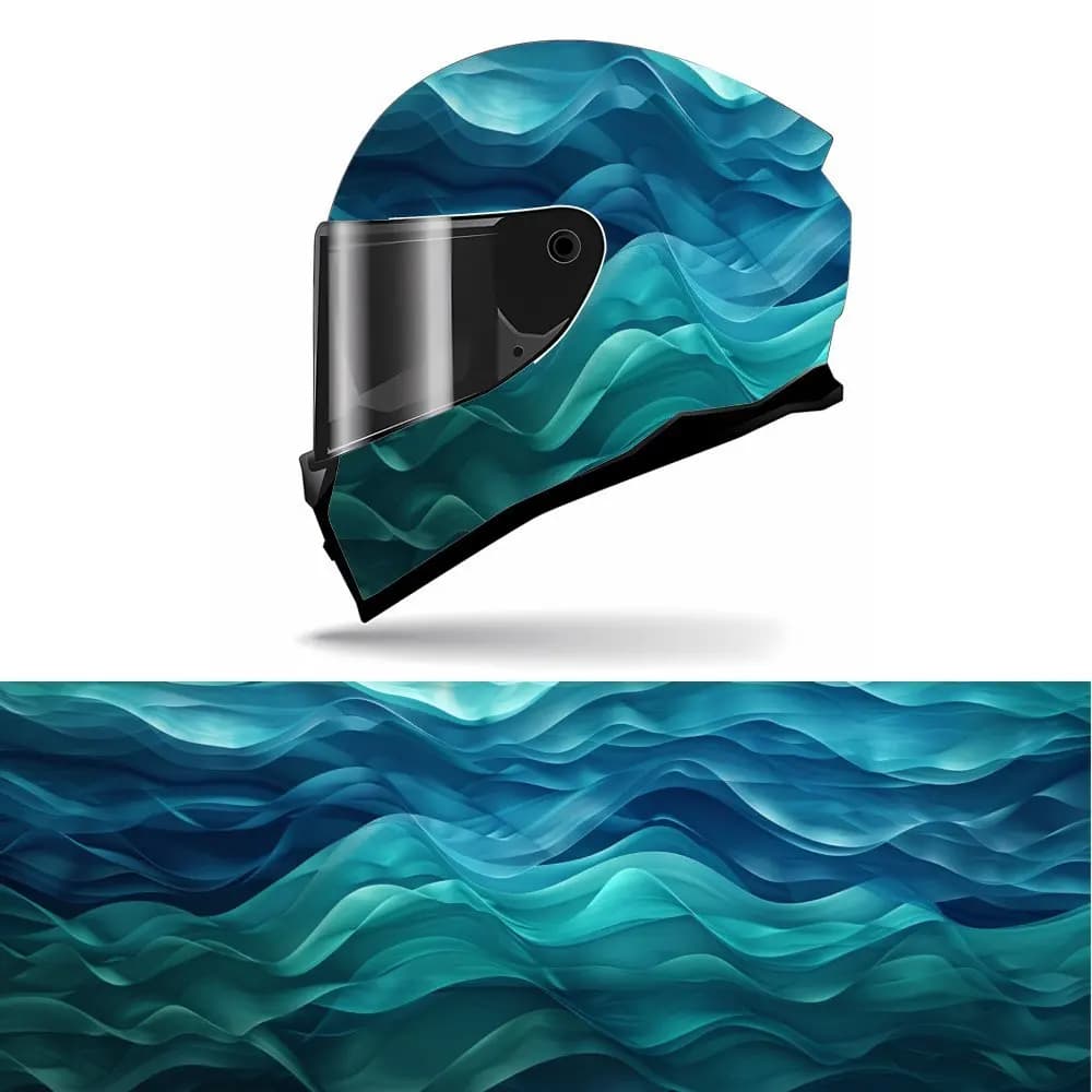 Decalcomanie per casco con motivo ondulato blu integrale - PVC resistente e impermeabile, adesivo estetico autoadesivo per casco da corsa per moto