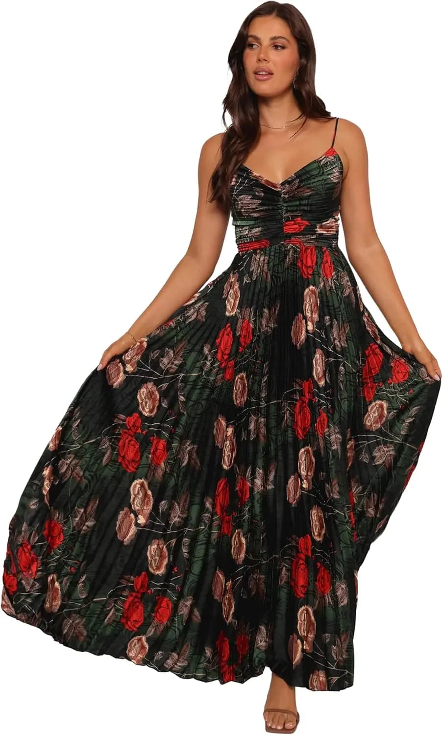 Petal & Pup Women's Naira Pleated Maxi Dress - Green Floral