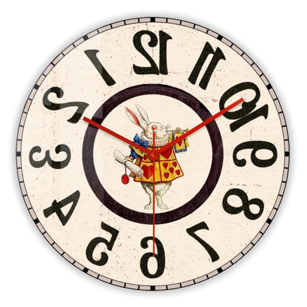 Orologio da Parete con Coniglio Bianco che Gira Contro il Senso del Girevole, Orologio da Parete con Coniglio del Paese delle Meraviglie che Gira Contro il Senso del Girevole per la Stanza delle Ragazze