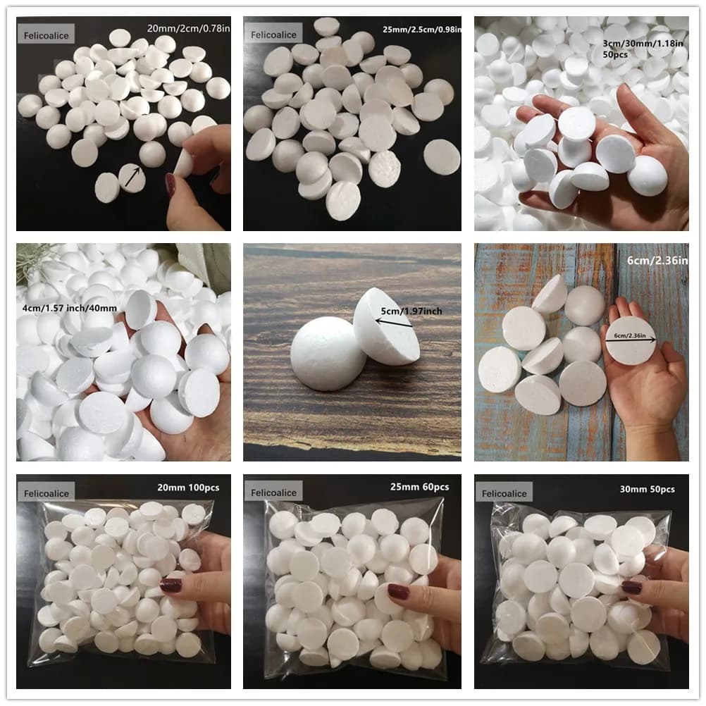 Palline di polistirolo solido semicircolare da 2/2,2/3/4/5/6 cm per bambini di Natale fai da te artigianali dipinti