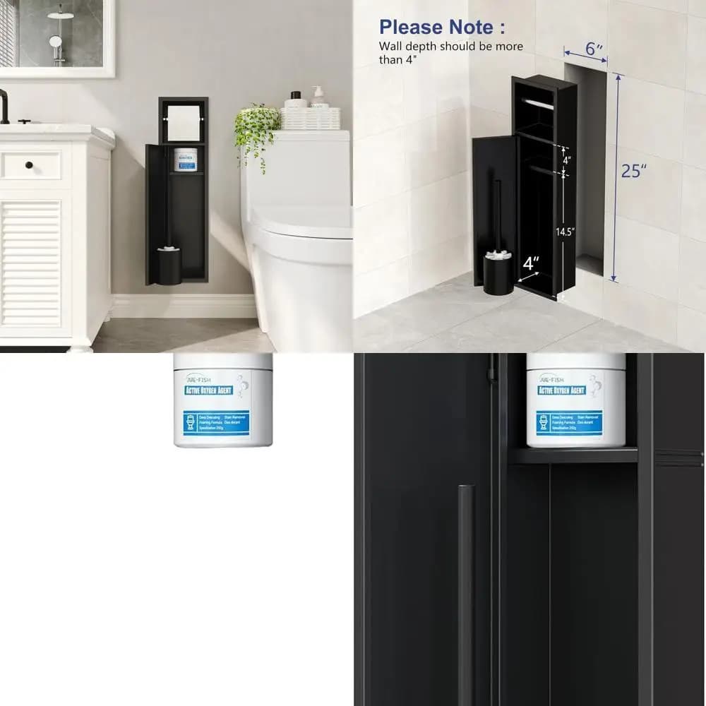 Porta scopino da parete nero opaco, 4 profondi, acciaio inossidabile SUS304, contenitore per bagno resistente alla ruggine