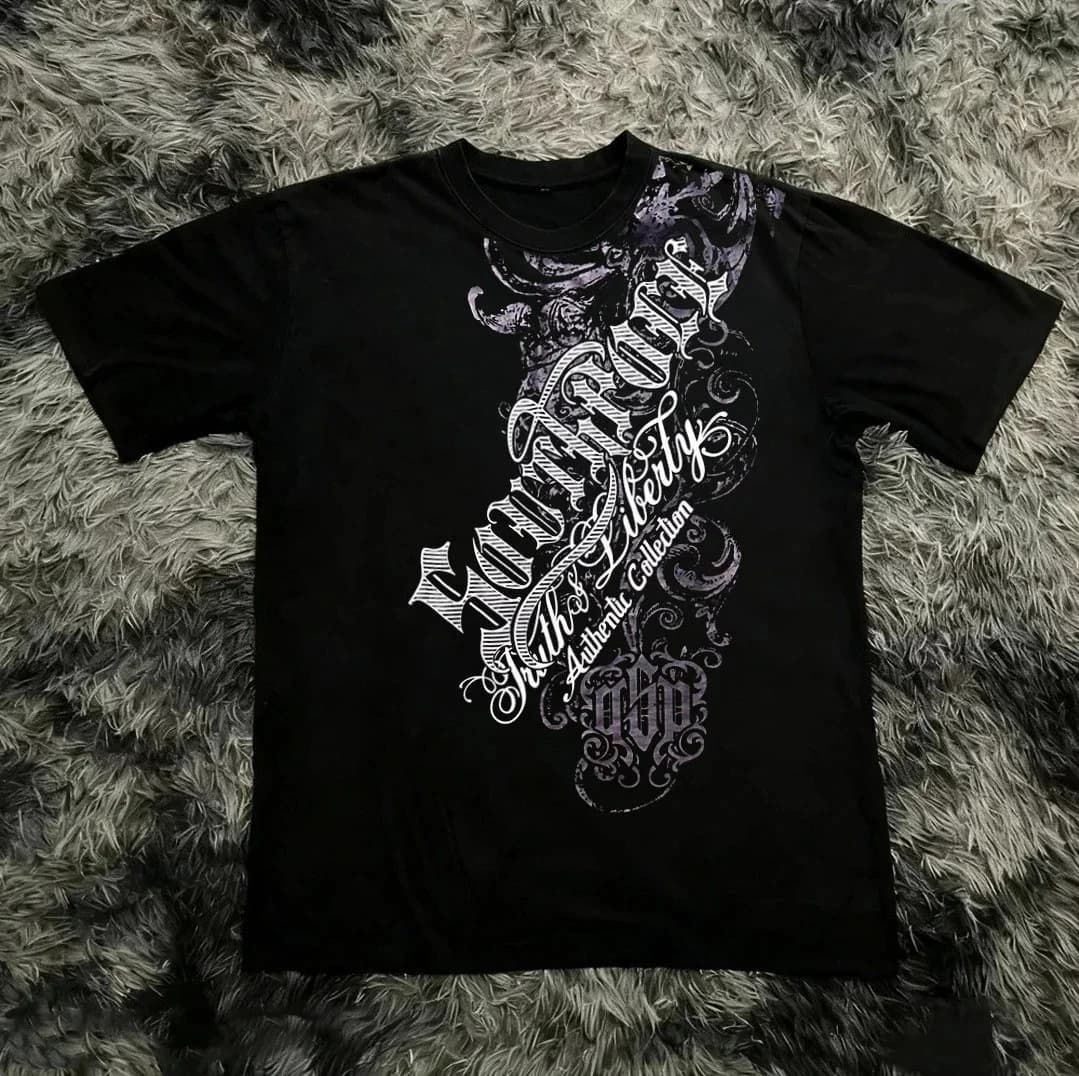 T-shirt Classica Stile Gotico Y2K con Stampa Oversize, Maglietta High Street, Top Gotico in Cotone con Collo Rotondo, Nuova T-shirt Uomo Donna