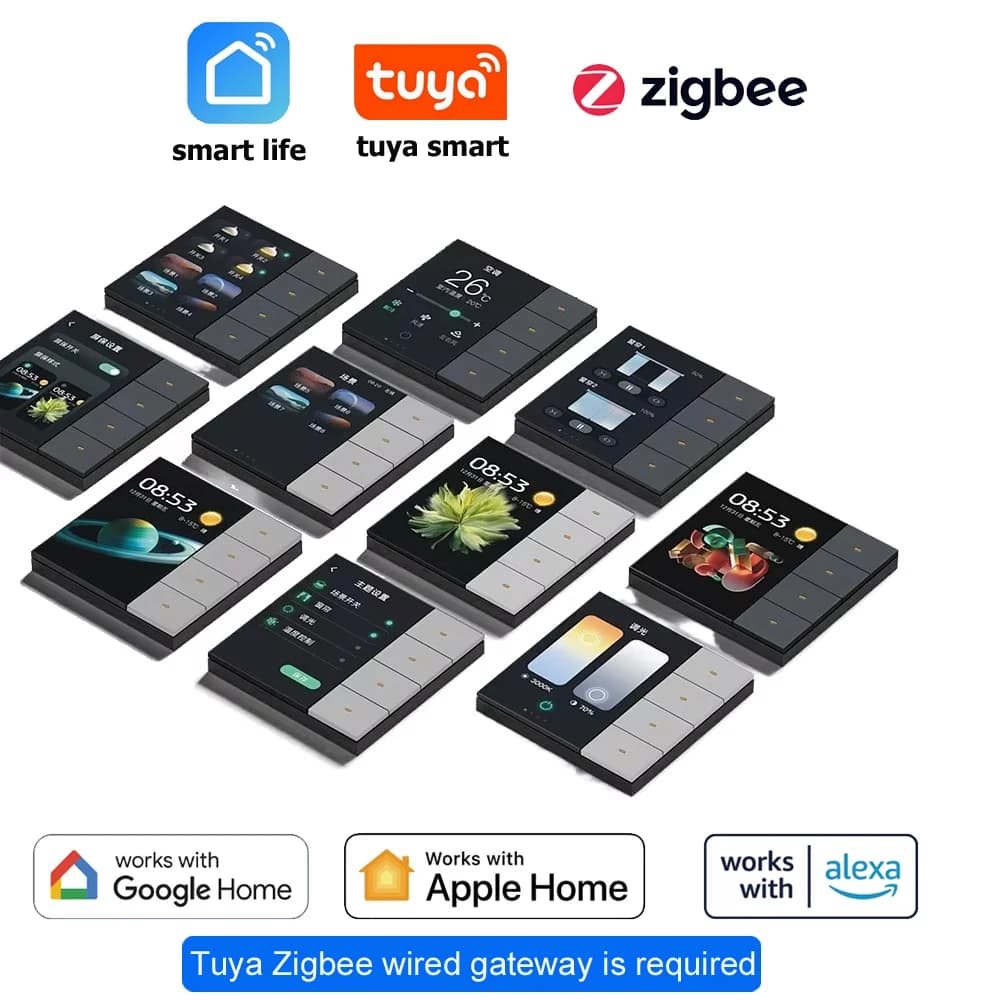 Interruttore Intelligente Tuya Zigbee a 4 Canali per Tende e Luci Elettriche con Schermo Touch da 3,5 Pollici, Controllo Remoto tramite App e Voce F3-pro
