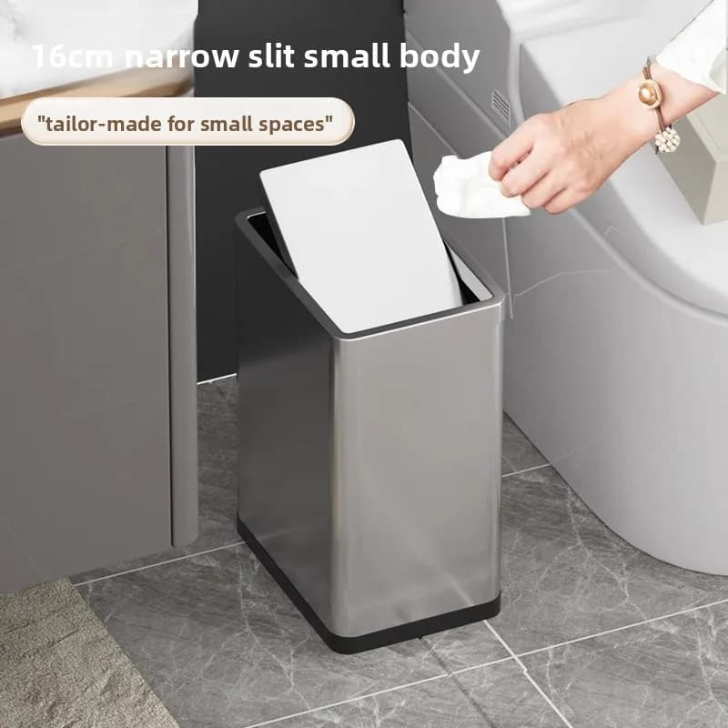 Good-looking Trash Can for Bathroom Slim Gap Garbage Bin with Lid Kitchen Light Luxury Waste Basket Home Decor High End Dustbin