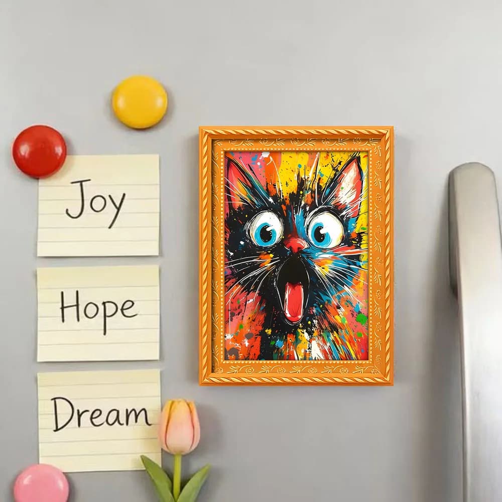 1 Pezzo di un Divertente Magnete per Frigorifero a Forma di Gatto Urlante in Stile Fumetto Astratto, Design con Mini Cornice Portafoto, Piccola Cornice Creativa per Appendere Immagini, Artigianato in Legno, Divertente Decorazione per la Casa, Magnete per Frigorifero Indispensabile per gli Amanti degli Animali, Accessori Divertenti per la Decorazione della Casa, Regalo per le Feste