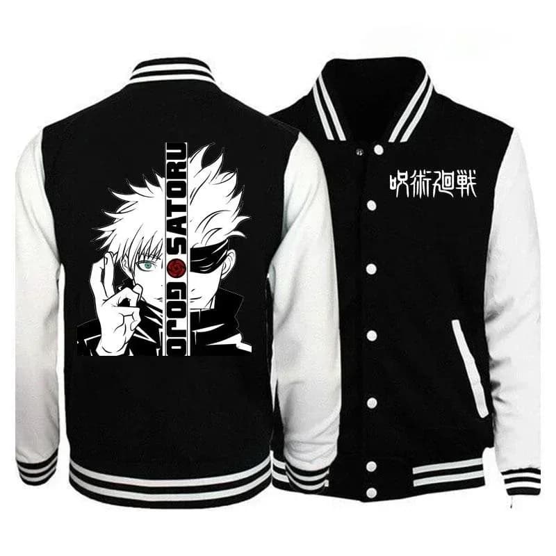 Anime Jujutsu Kaisen Gojo Satoru Giacca da baseball Uomo Donna Moda Anime Giacca Maglia da baseball Casual Cappotti da baseball all'aperto