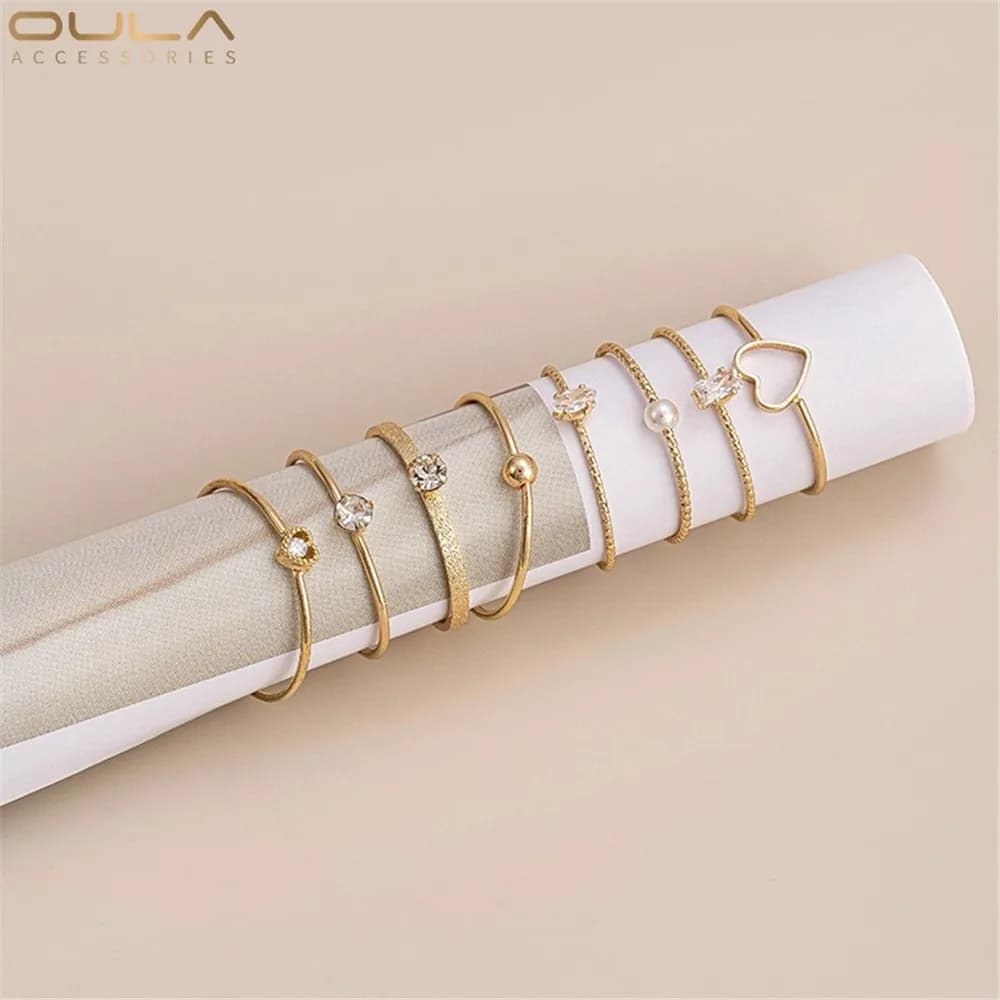 1pcs 14K Gold-plated Color Fine French Diamond-encrusted Tail Ring Versatile Fashionable Simple Pearl Ring Light Luxury Ring