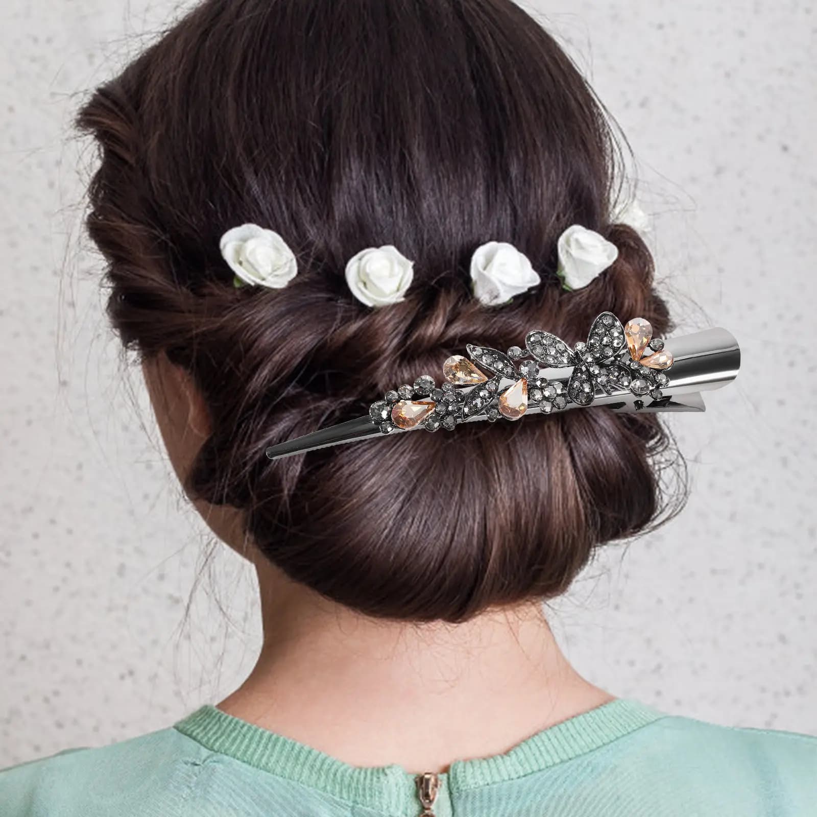 Alligator Rhinestone Hair Clip Large Butterfly Metal Barrette Sparkly Decorative Clip for Thick Hair Women Fancy Clips for Women