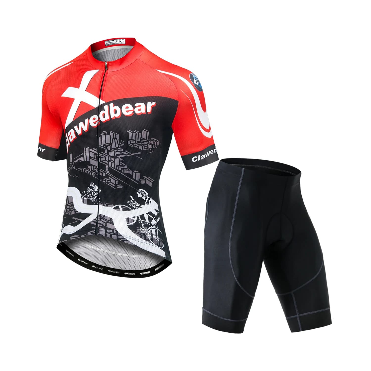 Men's short sleeve mountain bike clothing Shorts with padded cycling braces Set Top and breathable cycling shorts with fast drying zip