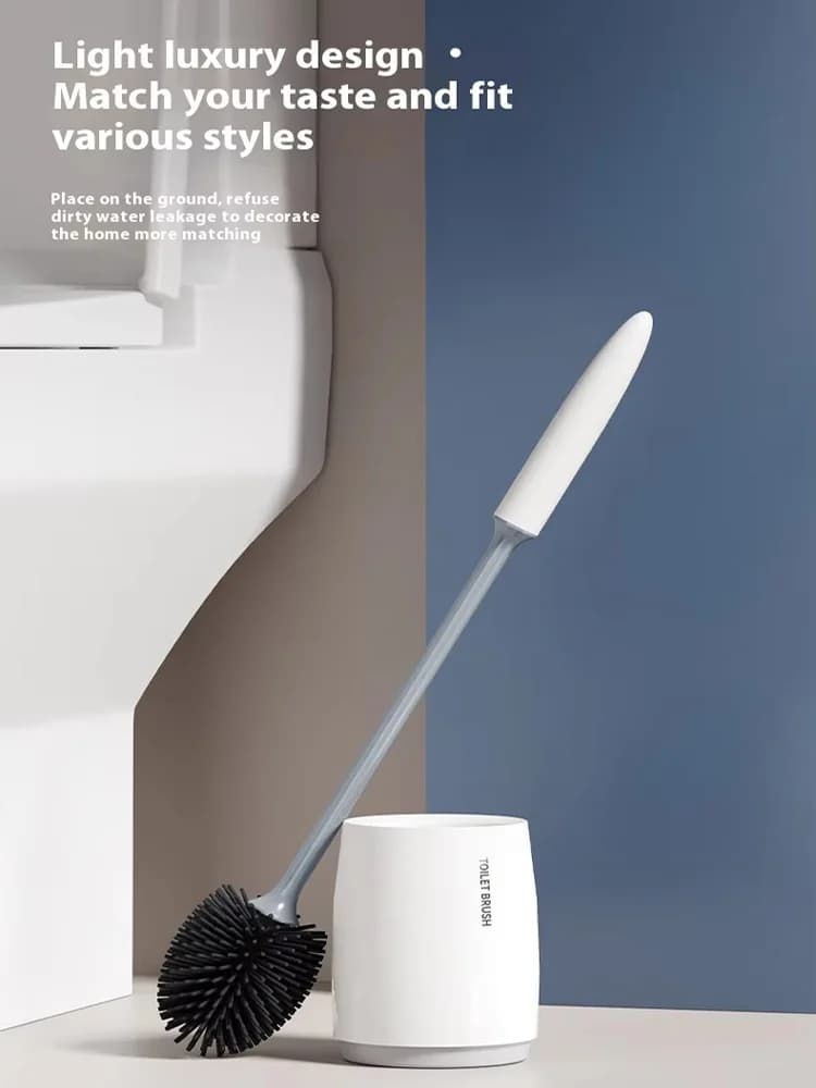 Set di scopini per WC in silicone a forma di rugby, manico lungo, setole morbide, pulizia profonda a 360 gradi senza angoli morti, strumento igienico per bagno e WC