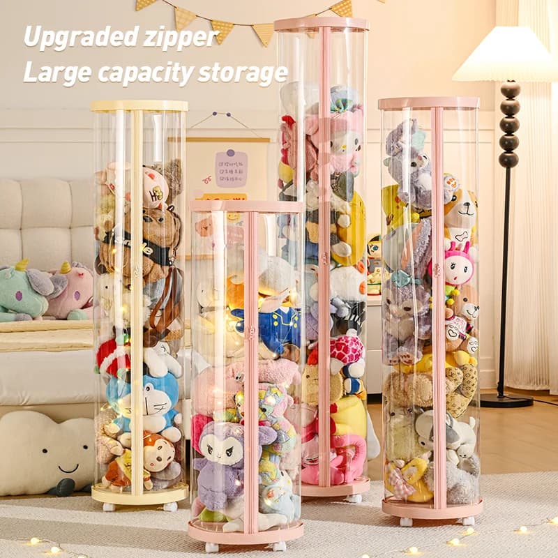 Contenitore trasparente multifunzionale con coperchio e ruote opzionali per bambole, peluche, decorazioni natalizie, espositore.