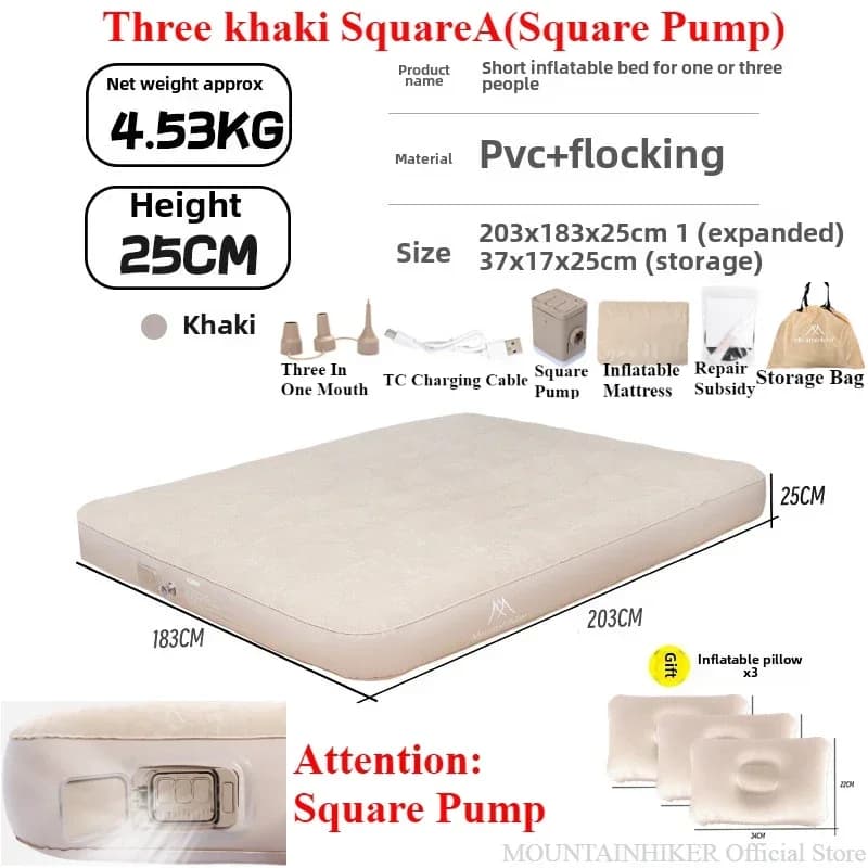 MOUNTAINHIKER 2025 Materasso ad aria interno Tappetini Glamping Materasso gonfiabile per dormire in PVC Tappetino da campeggio per 1/3 persone Pompa incorporata