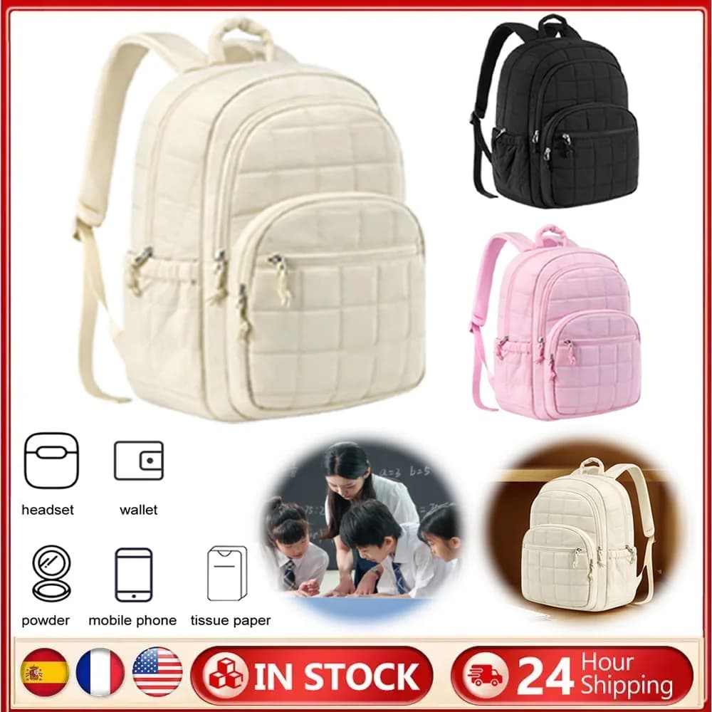 Zaino per Laptop da 15.6 Pollici, Borsa Trapuntata per Scuola, Zaino per Ragazze Adolescenti, Donne e Studentesse