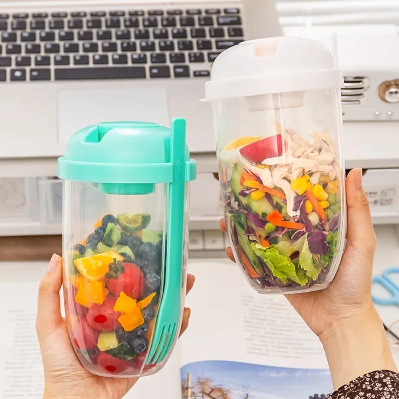1PC/Tazza per insalata portatile Colazione Insalatiera con forchetta Scatola per il pranzo scolastica Conservazione degli alimenti Bento Box Yogurt Farina d'avena Cereali Tazza di latte