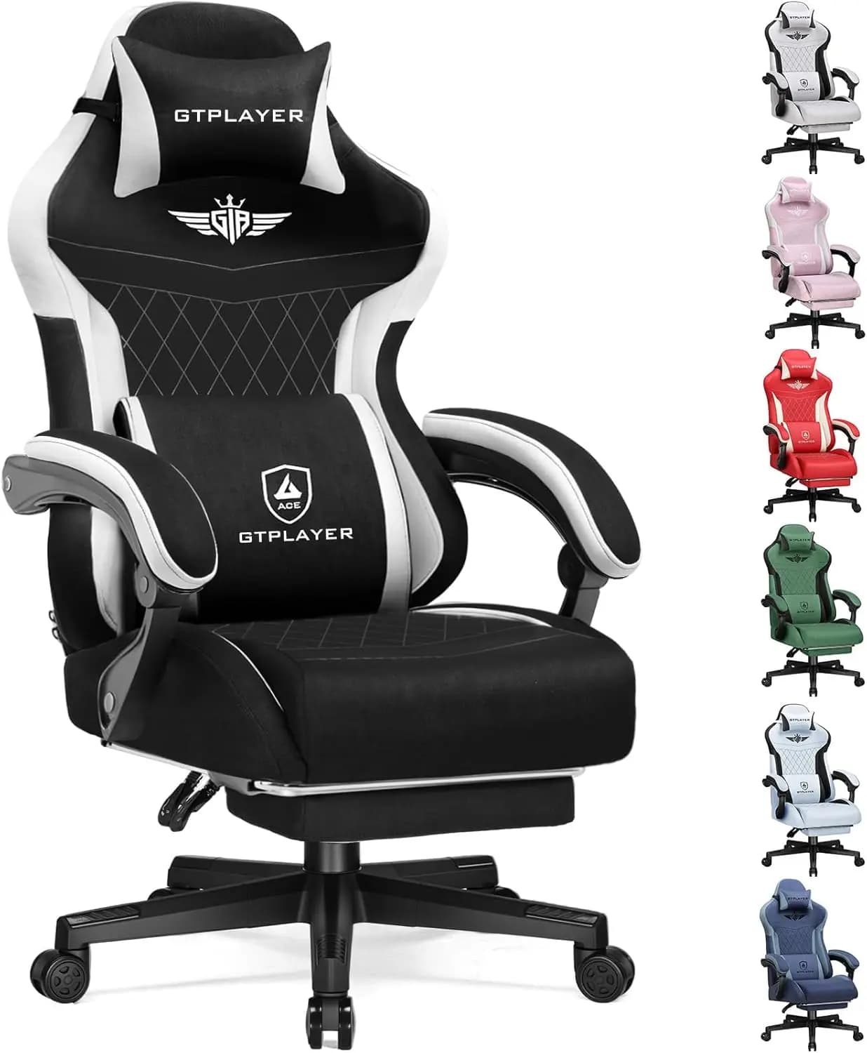 Sedia da gaming ergonomica con poggiapiedi, sedia da ufficio per computer con schienale alto per adulti, tessuto nero