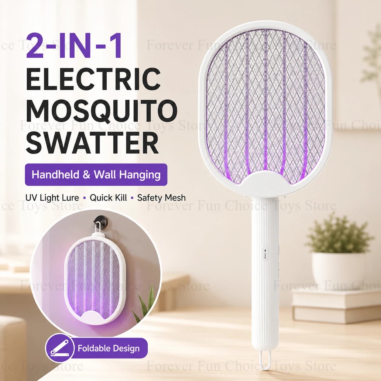 Electric Mosquito Killer Two-in-one Folding Mosquito-killing Swatter Type-C Charging 3000V Portable Handheld Mosquito Killer