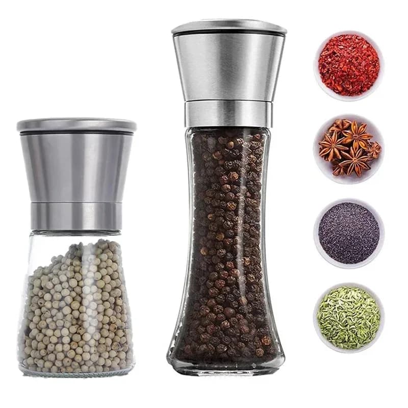 Set di Macinapepe Multifunzionale con Supporto, Macina Sale e Pepe Manuale in Acciaio Inox, Macina Spezie per Polvere Fine