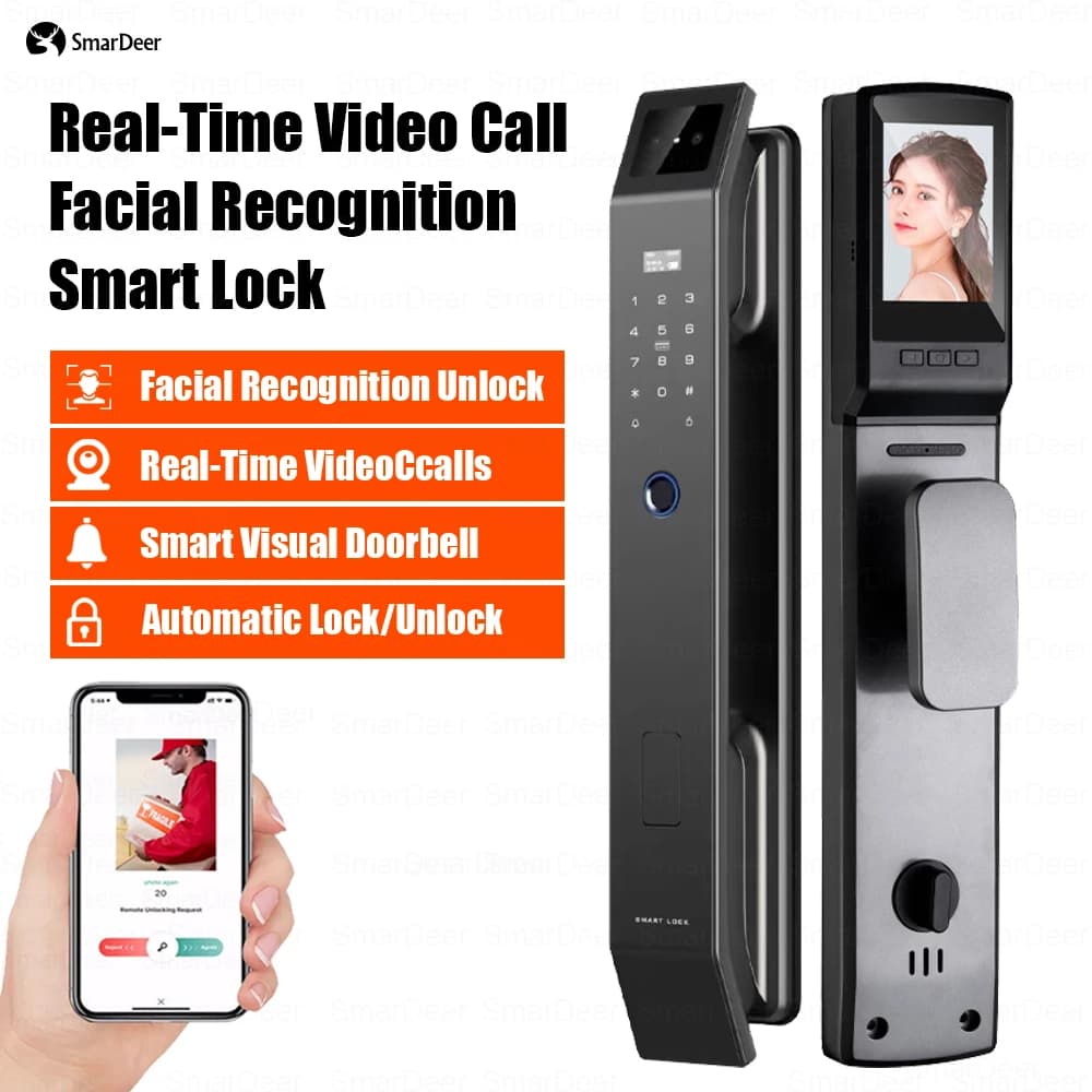 SmaerDeer Smart lock con telecamera 3D riconoscimento facciale serratura elettronica con campanello visivo per videosorveglianza