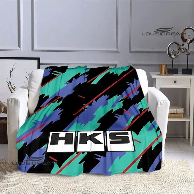 Coperta stampata con logo HKS Racing Car, coperta calda con bordo, coperta morbida e confortevole, rivestimento per letto, regalo di compleanno