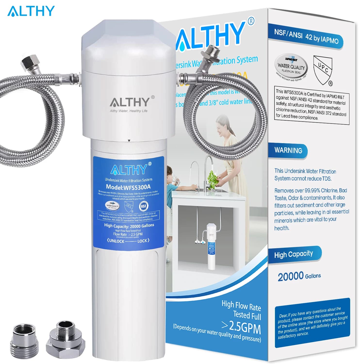 ALTHY Sotto il lavandino Depuratore con filtro per acqua potabile - Connessione diretta certificata NSF/ANSI sotto il sistema di filtraggio dell'acqua da bancone