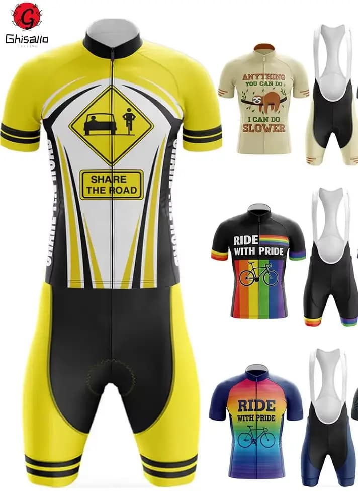 21 New Style 14 Cycling Knit Set Cycling Bicycle Suit Men's summer sleeve Shorts with straps Clothing Por Team Man Bike 20D Gel Pad Duration