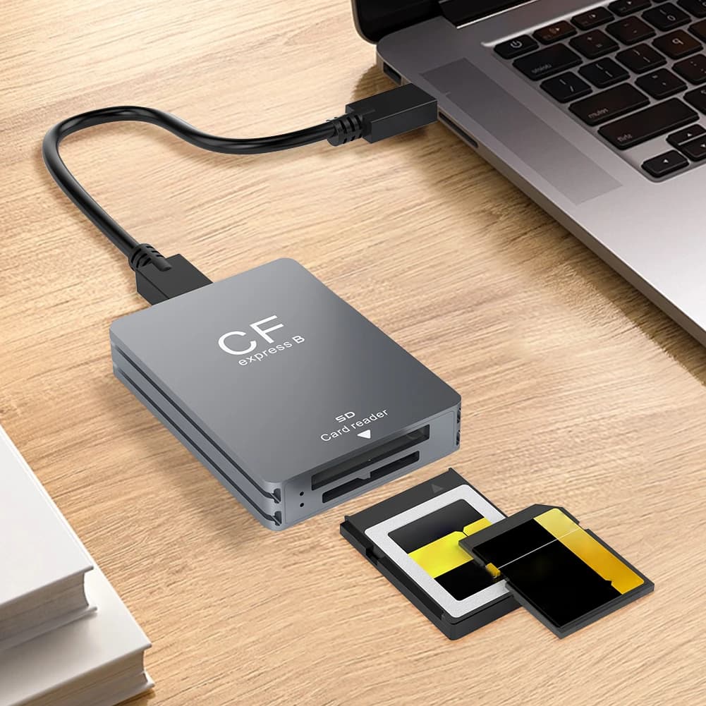 2 in 1 CFexpress Type B&SD Card Reader Portable CF Express Reader USB 3.2 10Gbps Dual-Slot with USB C To USB C/A Cable for SLR