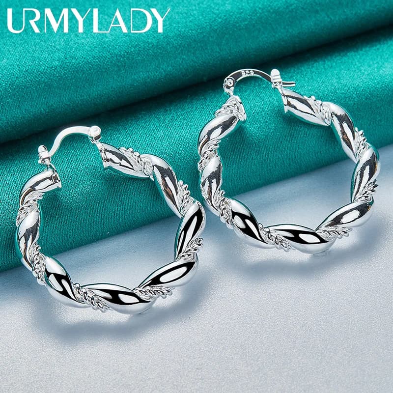 URMYLADY Orecchini in corda liscia da 30 mm in argento sterling 925 per le donne Gioielli con ciondoli di moda per fidanzamento di nozze