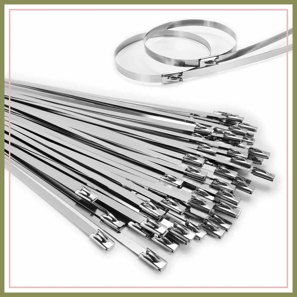 100 fascette metalliche autobloccanti da 15,8 pollici in acciaio inossidabile per recinzioni esterne, avvolgimento scarichi, tubi, cavi