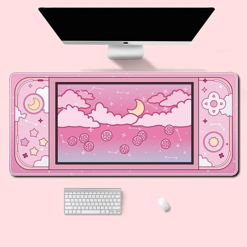 Tappetino da scrivania grande luna e stelle Tappetino per mouse estetico Kawaii Cute Sky Art Configurazione Accessori da gioco Tappetino per mouse Tappetini per ufficio per giocatori Xxl