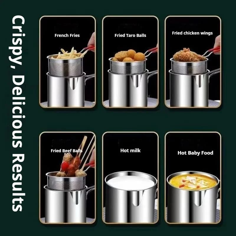 Multifunctional Stainless Steel Small Home Oil pan suitable for mini induction kitchens and oil saving