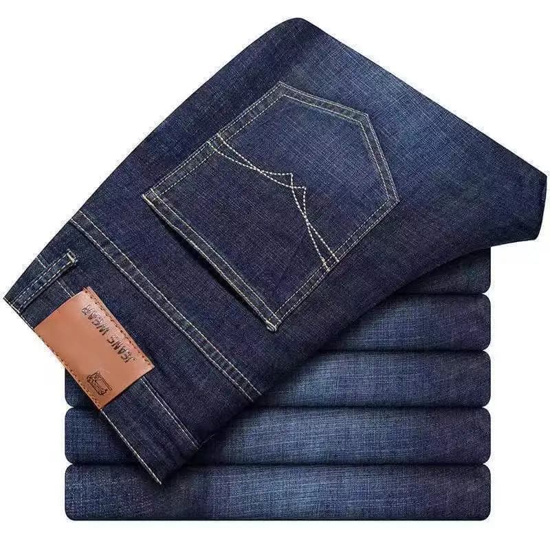 Autumn Classic Men's Fitted Stretch Jeans Business Casual Cotton Denim Straight Leg Pants Male Black Blue Trousers