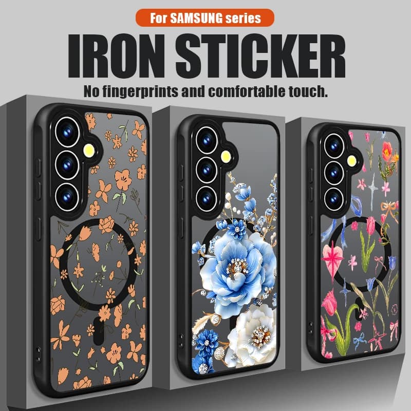 Custodia Magnetica con Motivo Floreale per Samsung Galaxy S25 Edge S26 S24 S23 Ultra S25 FE S22 Plus, Cover Rigida Compatibile con MagSafe
