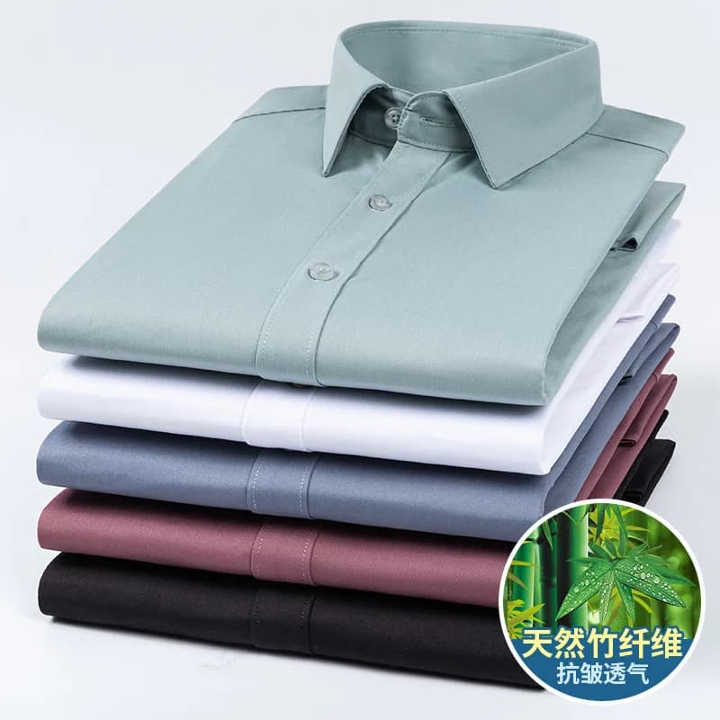 Men's Satin Dress Shirt Bamboo Fiber Long Sleeve Anti-Wrinkle Slim Fit Non-Ironing Casual Business Office Fashion Quality Shirts