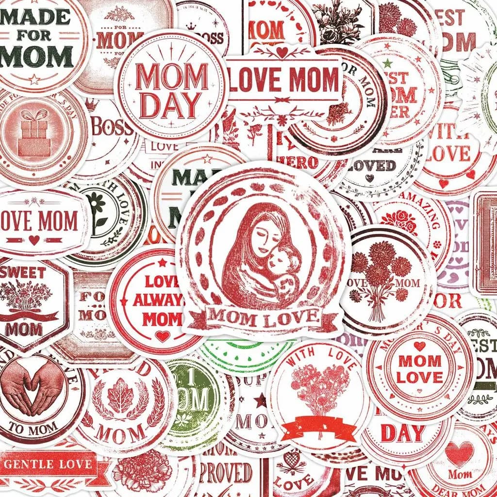 51Pcs Mother Theme Decorative Stickers DIY Scrapbook Laptop Decoration Kit Papery Pop Store