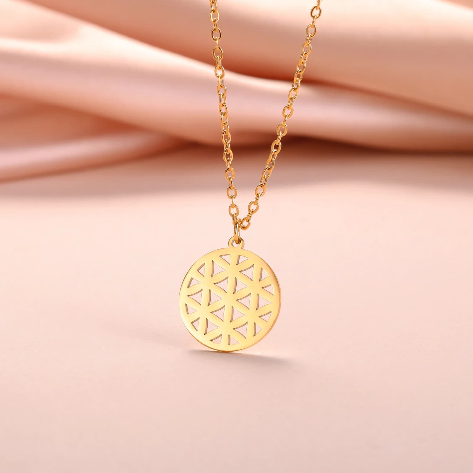 Necklaces with Pendant Flower of Skyrim Life for Women, Stainless Steel, Seeds of Life, Chakra, Sacred Geometry, Spiritual Amulet, Gift Jewel