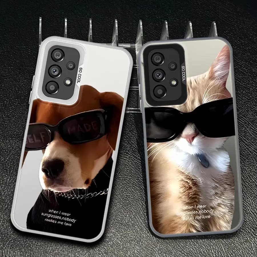 Cover per Samsung Galaxy A35 A17 A13 A14 A32 A34 A24 A25 A15 A16 A36 A37 A12 A26 A31 A57 A23 con design Occhiali da Sole e Cane Cool